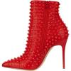 imageFSJ Women Fashion High Heel Ankle Boots with Rivets Closed Pointed Toe Stilettos Zipper Unique Style Shoes Size 415 M USRed