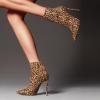 imageFSJ Women Fashion High Heel Ankle Boots with Rivets Closed Pointed Toe Stilettos Zipper Unique Style Shoes Size 415 M USSexy Leopard
