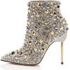 imageFSJ Women Fashion High Heel Ankle Boots with Rivets Closed Pointed Toe Stilettos Zipper Unique Style Shoes Size 415 M USSilver Rivets