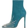 imageFSJ Women Fashion High Heel Ankle Boots with Rivets Closed Pointed Toe Stilettos Zipper Unique Style Shoes Size 415 M USTeal Decoration
