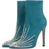 imageFSJ Women Fashion High Heel Ankle Boots with Rivets Closed Pointed Toe Stilettos Zipper Unique Style Shoes Size 415 M USTeal Decoration