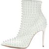 imageFSJ Women Fashion High Heel Ankle Boots with Rivets Closed Pointed Toe Stilettos Zipper Unique Style Shoes Size 415 M USWhite Rivets