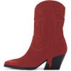 imageFSJ Women Western Cowboy Boots Mid Calf Fringe Pointed Toe Cowgirl Chunky Stacked Heel Fashion Tassel Vintage Ankle Booties Slip On Winter Short Boots Size 415 USRed