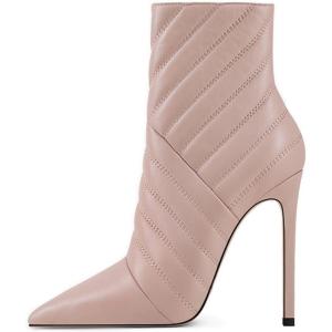 imageFSJ Women Fashion High Heel Ankle Boots with Rivets Closed Pointed Toe Stilettos Zipper Unique Style Shoes Size 415 M USApricot