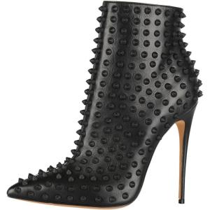 imageFSJ Women Fashion High Heel Ankle Boots with Rivets Closed Pointed Toe Stilettos Zipper Unique Style Shoes Size 415 M USBlack