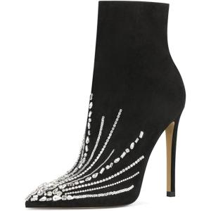 imageFSJ Women Fashion High Heel Ankle Boots with Rivets Closed Pointed Toe Stilettos Zipper Unique Style Shoes Size 415 M USBlack Decoration