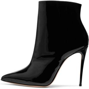 imageFSJ Women Fashion High Heel Ankle Boots with Rivets Closed Pointed Toe Stilettos Zipper Unique Style Shoes Size 415 M USBlack Glossy
