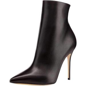imageFSJ Women Fashion High Heel Ankle Boots with Rivets Closed Pointed Toe Stilettos Zipper Unique Style Shoes Size 415 M USBlack Matte