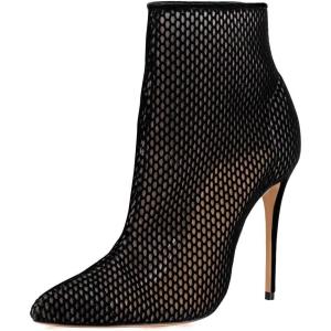 imageFSJ Women Fashion High Heel Ankle Boots with Rivets Closed Pointed Toe Stilettos Zipper Unique Style Shoes Size 415 M USBlack Mesh