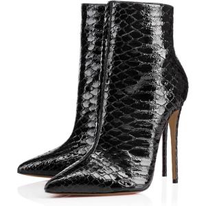 imageFSJ Women Fashion High Heel Ankle Boots with Rivets Closed Pointed Toe Stilettos Zipper Unique Style Shoes Size 415 M USBlack Snake