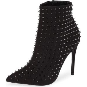 imageFSJ Women Fashion High Heel Ankle Boots with Rivets Closed Pointed Toe Stilettos Zipper Unique Style Shoes Size 415 M USBlack Studs