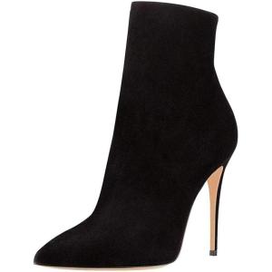 imageFSJ Women Fashion High Heel Ankle Boots with Rivets Closed Pointed Toe Stilettos Zipper Unique Style Shoes Size 415 M USBlack Suede