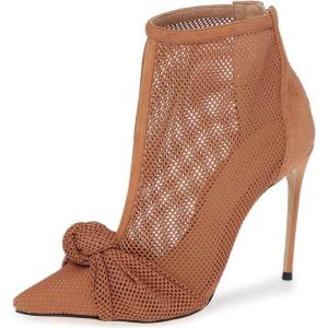 imageFSJ Women Fashion High Heel Ankle Boots with Rivets Closed Pointed Toe Stilettos Zipper Unique Style Shoes Size 415 M USBrown Mesh