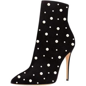 imageFSJ Women Fashion High Heel Ankle Boots with Rivets Closed Pointed Toe Stilettos Zipper Unique Style Shoes Size 415 M USCustomize
