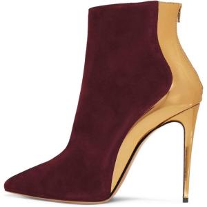 imageFSJ Women Fashion High Heel Ankle Boots with Rivets Closed Pointed Toe Stilettos Zipper Unique Style Shoes Size 415 M USDarkred Golden Heel