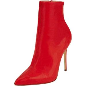 imageFSJ Women Fashion High Heel Ankle Boots with Rivets Closed Pointed Toe Stilettos Zipper Unique Style Shoes Size 415 M USRed Matte