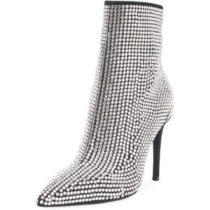 imageFSJ Women Fashion High Heel Ankle Boots with Rivets Closed Pointed Toe Stilettos Zipper Unique Style Shoes Size 415 M USRhinestone