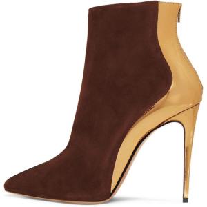 imageFSJ Women Fashion High Heel Ankle Boots with Rivets Closed Pointed Toe Stilettos Zipper Unique Style Shoes Size 415 M USSienna Golden Heel