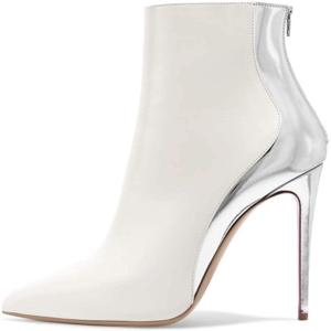 imageFSJ Women Fashion High Heel Ankle Boots with Rivets Closed Pointed Toe Stilettos Zipper Unique Style Shoes Size 415 M USWhitesilver Heel