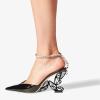 imageFSJ Women Butterfly Heel Crystal Chain Ankle Strap Heeled Sandals Sexy Pointed Toe Sparkling Rhinestones Holiday Dressy Shoes Size 415 USBlack