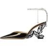 imageFSJ Women Butterfly Heel Crystal Chain Ankle Strap Heeled Sandals Sexy Pointed Toe Sparkling Rhinestones Holiday Dressy Shoes Size 415 USBlack