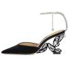 imageFSJ Women Butterfly Heel Crystal Chain Ankle Strap Heeled Sandals Sexy Pointed Toe Sparkling Rhinestones Holiday Dressy Shoes Size 415 USBlack Velvet