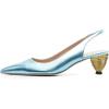 imageFSJ Women Comfy Pointed Toe Low Heels Slingback Pumps Circle Block Heel Slip On Ankle Strap Office Work Dress Shoes Size 415 USBlue