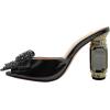 imageFSJ Women Luxury Crystal Chunky Heeled Mules Rhinestone Bow Peep Toe Slip On Backless Gem Slide Sandals Summer Slipper Shoes Size 415 USBlack High Heel