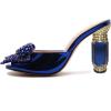 imageFSJ Women Luxury Crystal Chunky Heeled Mules Rhinestone Bow Peep Toe Slip On Backless Gem Slide Sandals Summer Slipper Shoes Size 415 USBlue