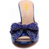 imageFSJ Women Luxury Crystal Chunky Heeled Mules Rhinestone Bow Peep Toe Slip On Backless Gem Slide Sandals Summer Slipper Shoes Size 415 USBlue