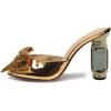 imageFSJ Women Luxury Crystal Chunky Heeled Mules Rhinestone Bow Peep Toe Slip On Backless Gem Slide Sandals Summer Slipper Shoes Size 415 USGold
