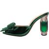 imageFSJ Women Luxury Crystal Chunky Heeled Mules Rhinestone Bow Peep Toe Slip On Backless Gem Slide Sandals Summer Slipper Shoes Size 415 USGreen High Heel