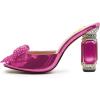 imageFSJ Women Luxury Crystal Chunky Heeled Mules Rhinestone Bow Peep Toe Slip On Backless Gem Slide Sandals Summer Slipper Shoes Size 415 USPink