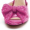 imageFSJ Women Luxury Crystal Chunky Heeled Mules Rhinestone Bow Peep Toe Slip On Backless Gem Slide Sandals Summer Slipper Shoes Size 415 USPink