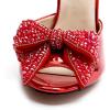 imageFSJ Women Luxury Crystal Chunky Heeled Mules Rhinestone Bow Peep Toe Slip On Backless Gem Slide Sandals Summer Slipper Shoes Size 415 USRed