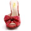 imageFSJ Women Luxury Crystal Chunky Heeled Mules Rhinestone Bow Peep Toe Slip On Backless Gem Slide Sandals Summer Slipper Shoes Size 415 USRed