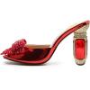 imageFSJ Women Luxury Crystal Chunky Heeled Mules Rhinestone Bow Peep Toe Slip On Backless Gem Slide Sandals Summer Slipper Shoes Size 415 USRed