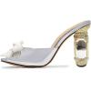 imageFSJ Women Luxury Crystal Chunky Heeled Mules Rhinestone Bow Peep Toe Slip On Backless Gem Slide Sandals Summer Slipper Shoes Size 415 USSilver