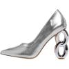 imageFSJ Women Novelty Closed Pointed Toe Slip On Pumps Gorgeous Metal Chain High Heel Party Wedding Dating Shoes Size 416 USSilver