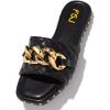 imageFSJ Women Sexy Square Open Toe Comfortable Flat Thick Sole Cushion Sandals Fashion Gold Chain Style Slip On SlidesBlack