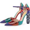 imageFSJ Women Shiny Crystal Heel Colorful Sandals Pointed Toe High Heel Ankle Strap Buckle Party Prom Dress Ladies Shoes Size 415 USDark Blue Heel