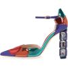 imageFSJ Women Shiny Crystal Heel Colorful Sandals Pointed Toe High Heel Ankle Strap Buckle Party Prom Dress Ladies Shoes Size 415 USDark Blue Heel