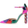 imageFSJ Women Shiny Crystal Heel Colorful Sandals Pointed Toe High Heel Ankle Strap Buckle Party Prom Dress Ladies Shoes Size 415 USFuchsia Heel