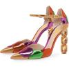 imageFSJ Women Shiny Crystal Heel Colorful Sandals Pointed Toe High Heel Ankle Strap Buckle Party Prom Dress Ladies Shoes Size 415 USGolden Heel