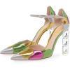 imageFSJ Women Shiny Crystal Heel Colorful Sandals Pointed Toe High Heel Ankle Strap Buckle Party Prom Dress Ladies Shoes Size 415 USWhite Heel