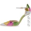 imageFSJ Women Shiny Crystal Heel Colorful Sandals Pointed Toe High Heel Ankle Strap Buckle Party Prom Dress Ladies Shoes Size 415 USWhite Heel