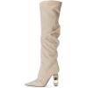 imageFSJ Women Slouchy Over The Knee Crystal Boots Thigh High Pointed Toe Chunky Block Heel with Bling Rhinestones Stretch Girl Party Shoes Size 416 USApricot Suede