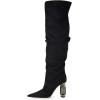 imageFSJ Women Slouchy Over The Knee Crystal Boots Thigh High Pointed Toe Chunky Block Heel with Bling Rhinestones Stretch Girl Party Shoes Size 416 USBlack Suede