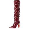 imageFSJ Women Slouchy Over The Knee Crystal Boots Thigh High Pointed Toe Chunky Block Heel with Bling Rhinestones Stretch Girl Party Shoes Size 416 USRed