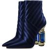 imageFSJ Women Sparkly Crystal Block High Heel Pointed Toe Ankle Boot Side Zipper Wedding Party Banquet Dress Shoes Size 415 USBlue